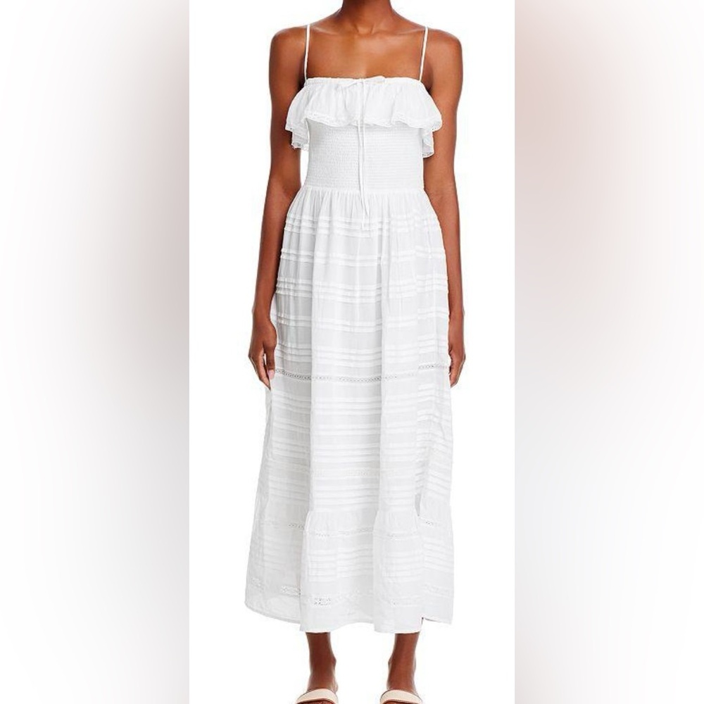 Vineyard Vines white smocked lace pintuck maxi dress size large